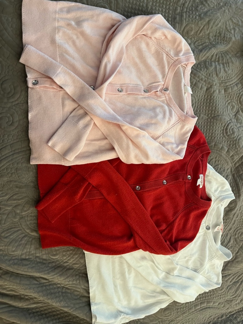 Cat & Jack Girls' Button-Front Sweater Set - Pink, Red, White Set of 3